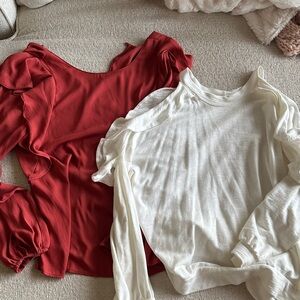 Lush Women's Burnt Orange and White Ruffle Blouses